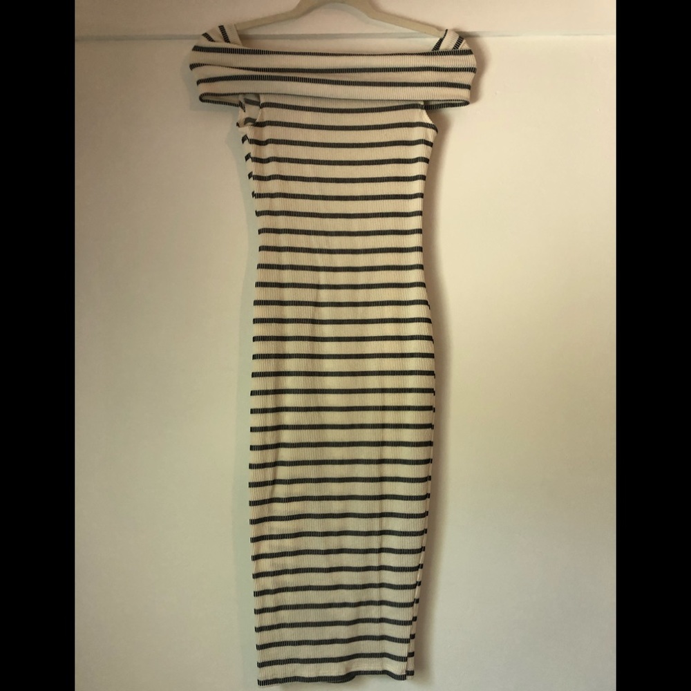 Black and white striped midi dress